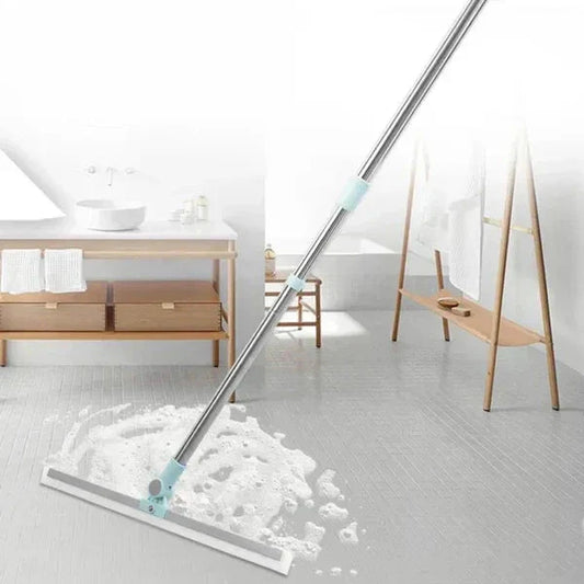 Heavy Duty Magic Broom Silicone Wiper with 180° Rotating Head, Stainless Steel Extendable Handle Multipurpose Bathroom & Kitchen Floor Squeegee for Wet & Dry Cleaning